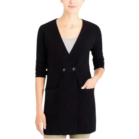 J. Crew Mercantile Collarless Cardigan Sweater Blazer Black Double Breasted - Picture 1 of 10